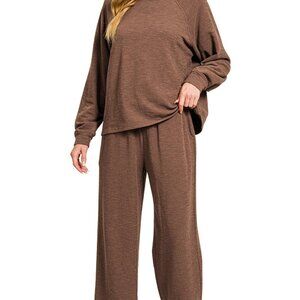 Zenana Slub Long Sleeve Top and Pants Lounge Set